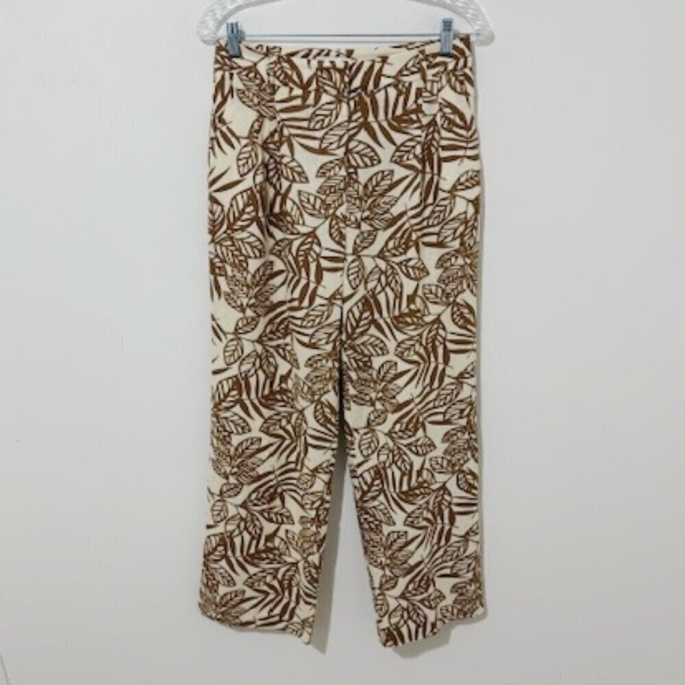 House of Harlow 1960 Linen Blend Wide Leg Pants Palm Leaf Print Size 4